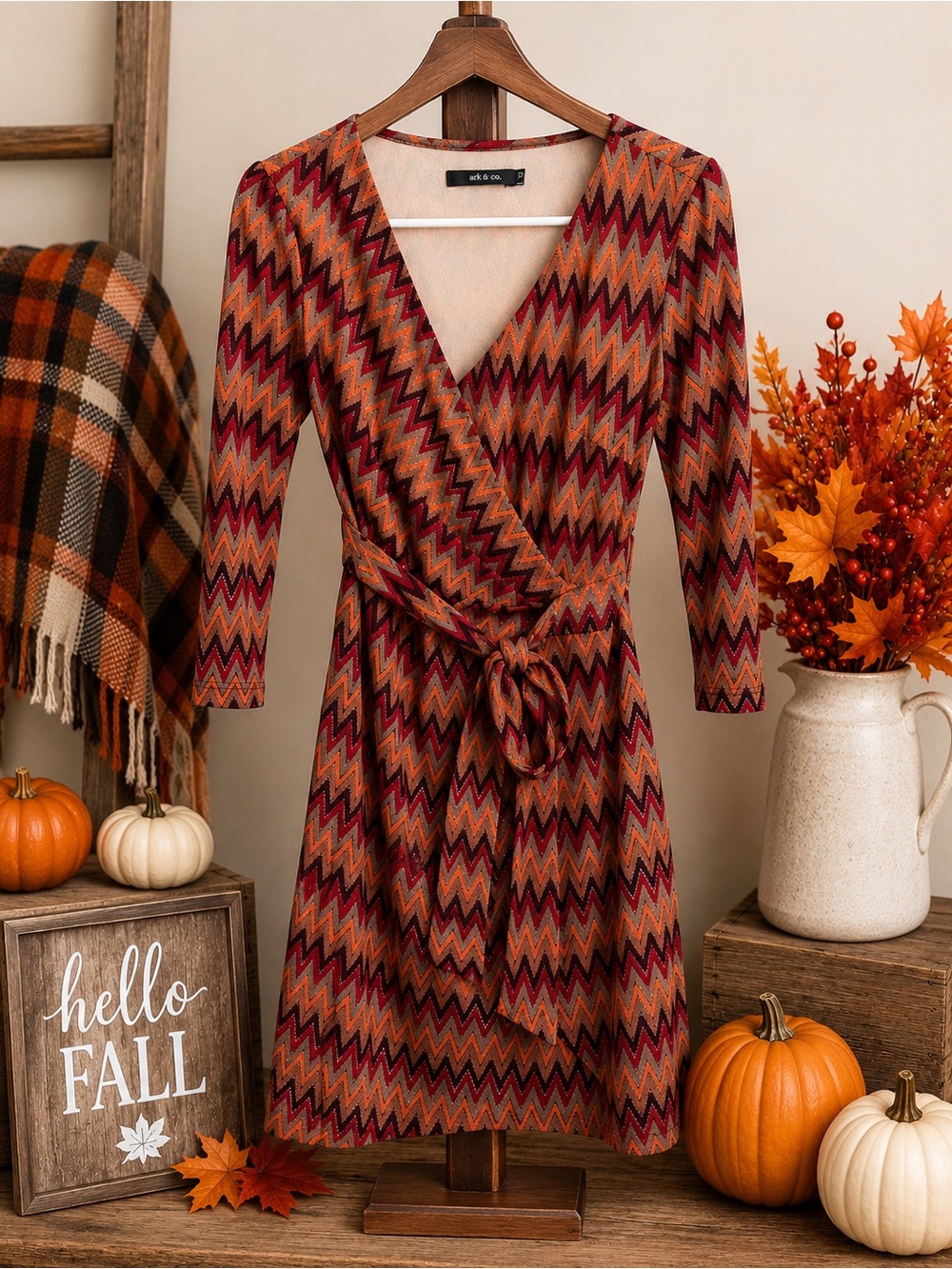 Ark & Co. Faux Wrap Dress – Women’s M– Chevron Print – Lined